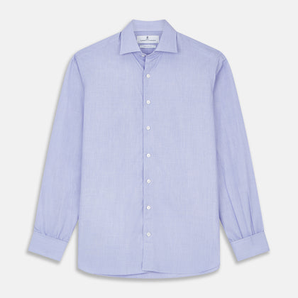 Tailored Fit Blue End-on-End Cotton Shirt with Kent Collar and Double Cuffs