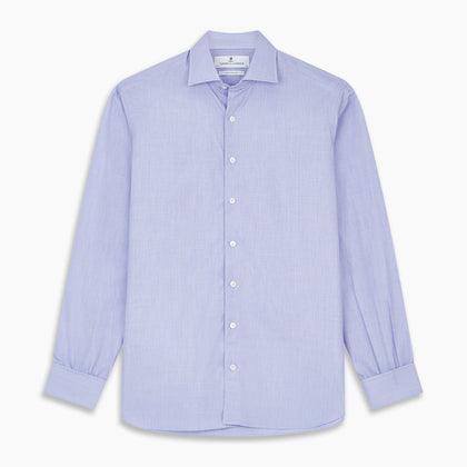 Tailored Fit Blue End-on-End Cotton Shirt with Kent Collar and Double Cuffs Image 5