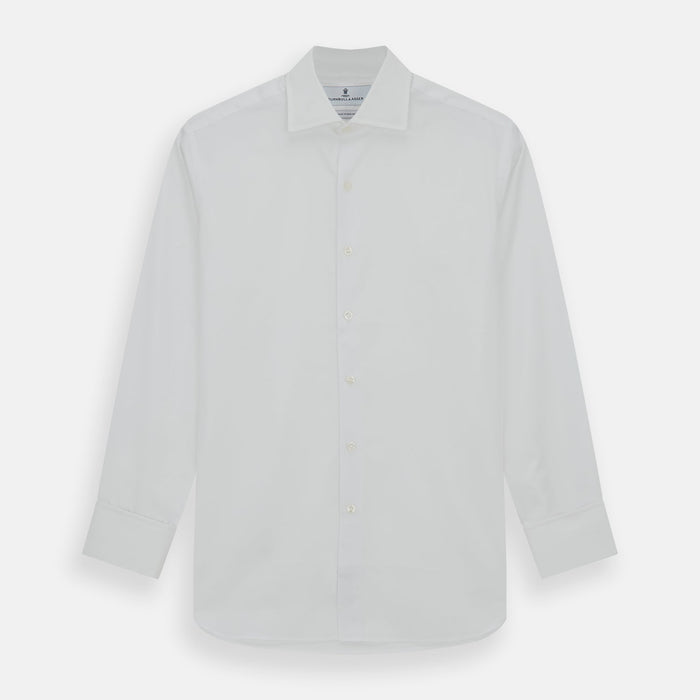 Tailored Fit Plain White Cotton Shirt with Kent Collar and Double Cuffs
