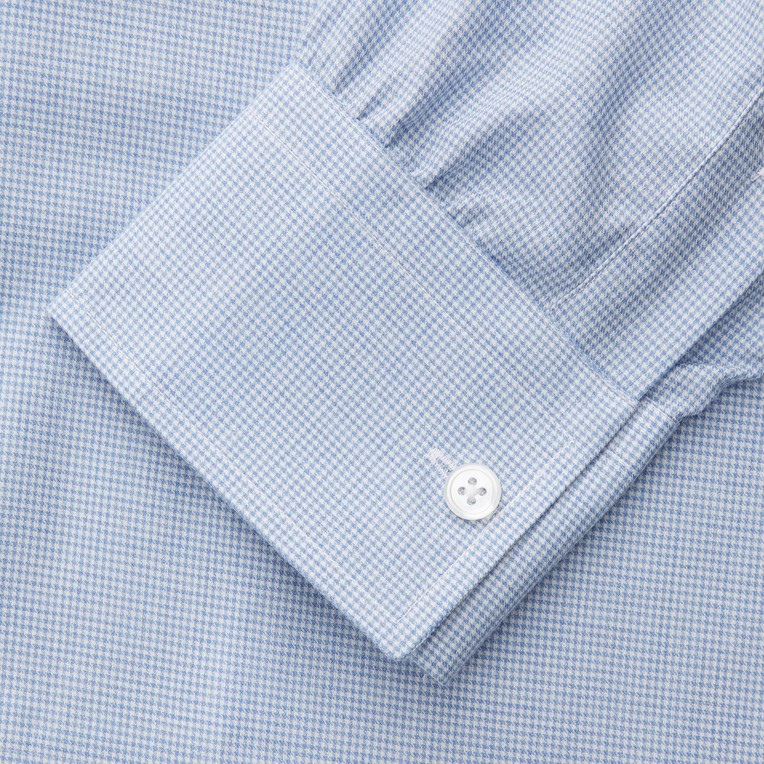 View 3 of product The Blue Weekend Fit Cotton-Cashmere Finch Shirt by Turnbull & Asser features a derby collar, chest pocket, and long sleeves—ideal for casual style from the Weekend Fit collection. Laid flat on white; comfortable and refined.