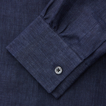 Navy Weekend Fit Linen Finch Shirt With Derby Collar And Chest Pocket Image 2