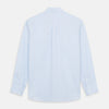View 5 of product The Turnbull & Asser Plain Blue Weekend Fit Chambray Finch Shirt features a Derby collar, long sleeves, and a front chest pocket—shown laid flat on white—ideal for casual weekend wear.