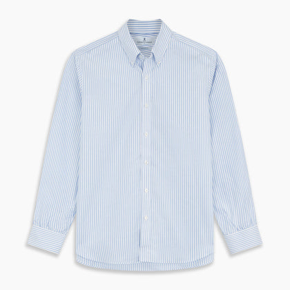Pale Blue Stripe Weekend Fit Hayne Shirt With Dorset Collar And 1-Button Cuffs Image 7