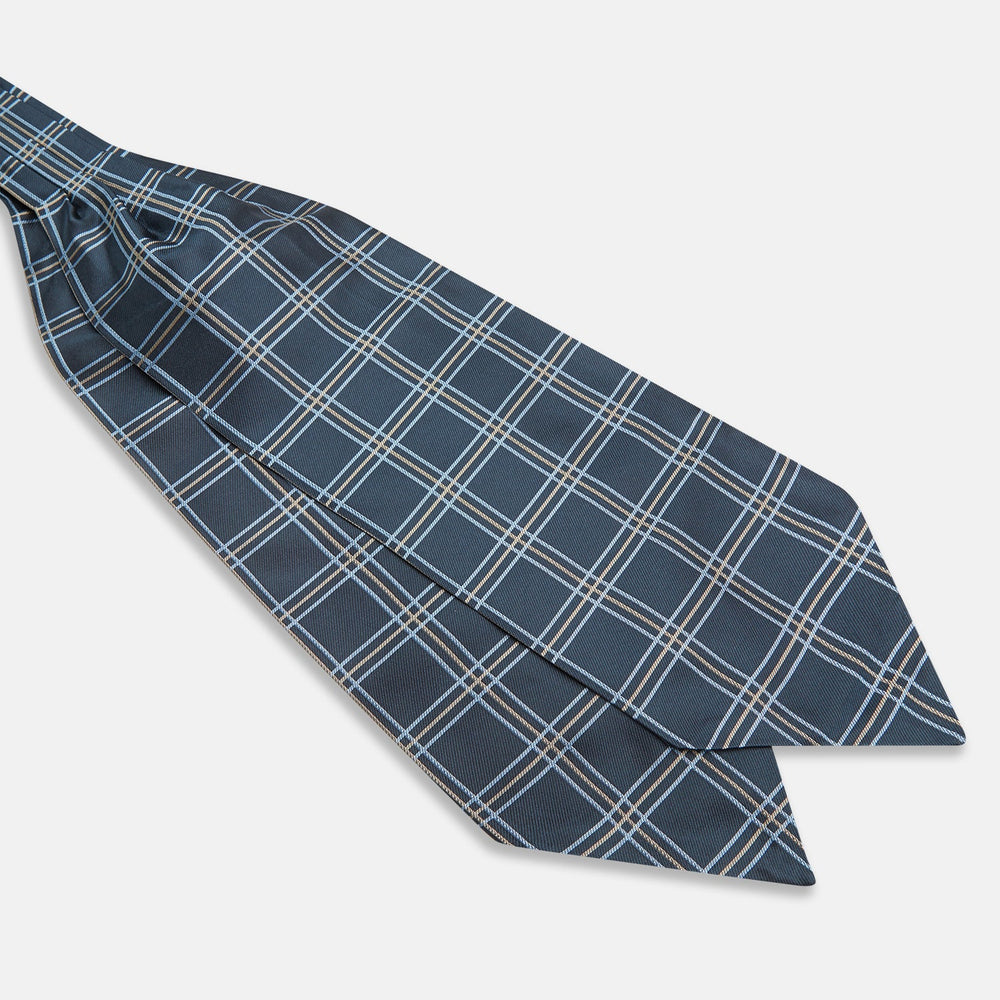 Navy Triple Check Silk Cravat