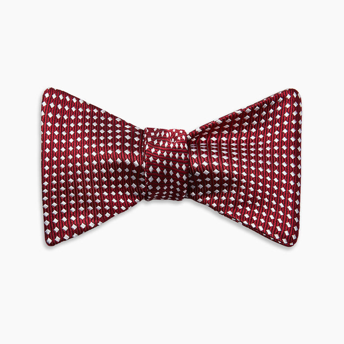 Burgundy and White Diamond Silk Bow Tie Image 3