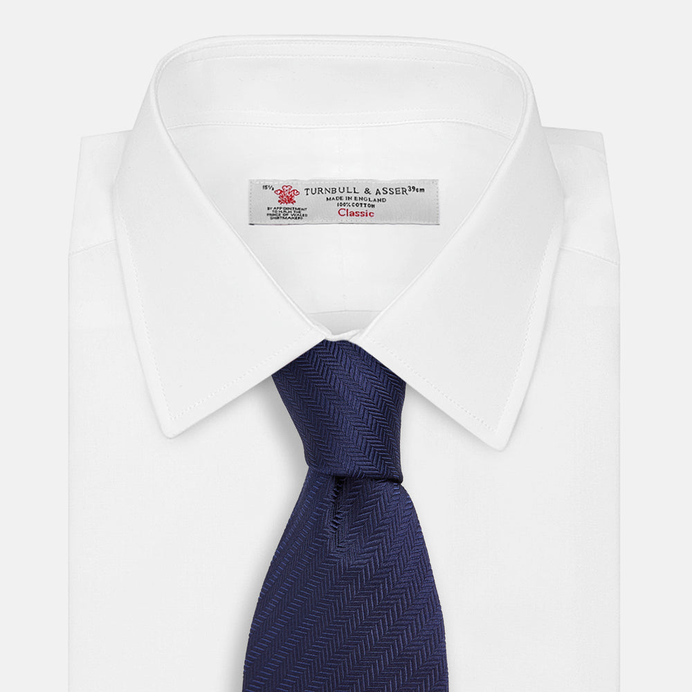 Seven-Fold Navy Herringbone Silk Tie
