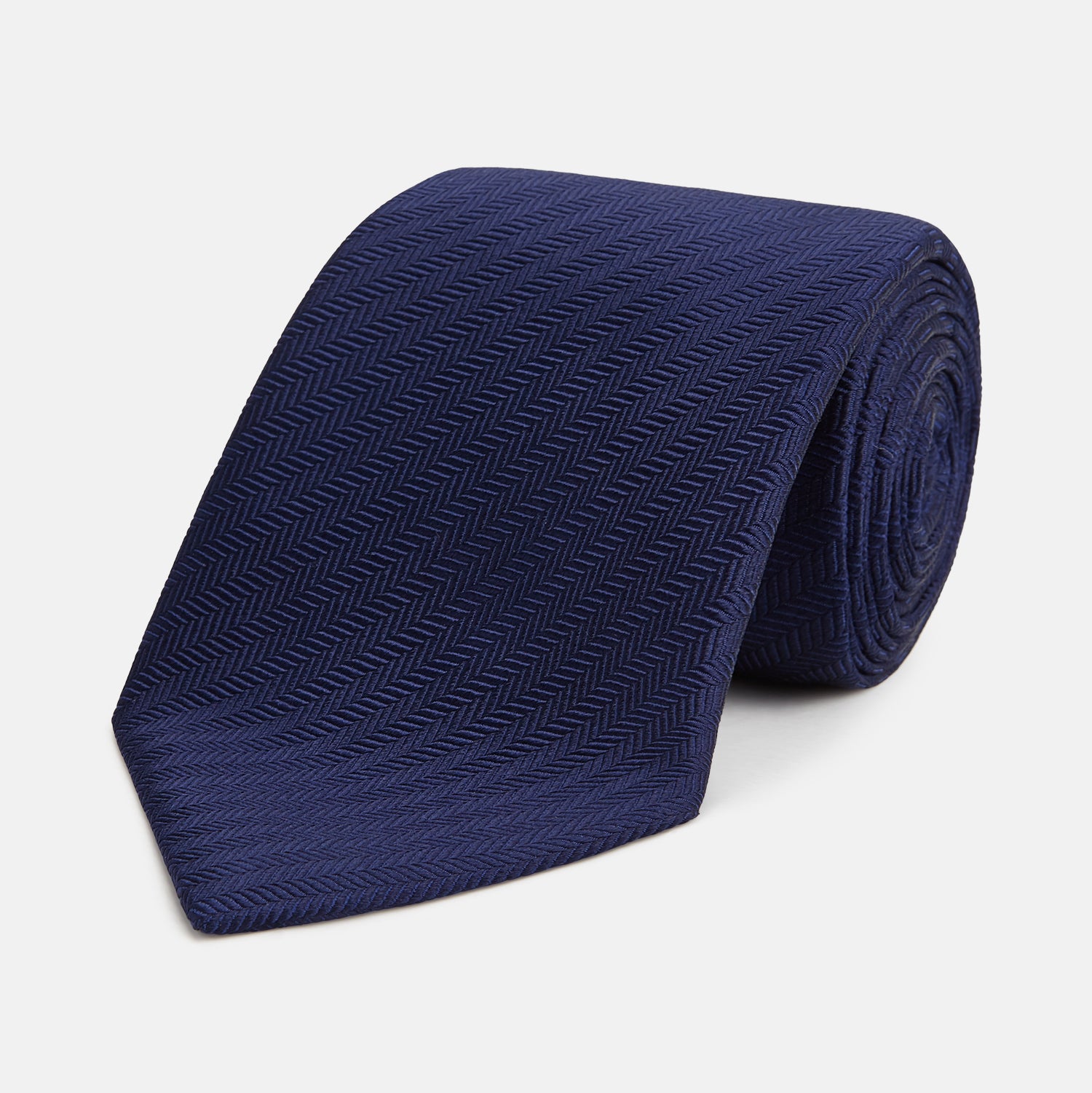 Seven-Fold Navy Herringbone Silk Tie