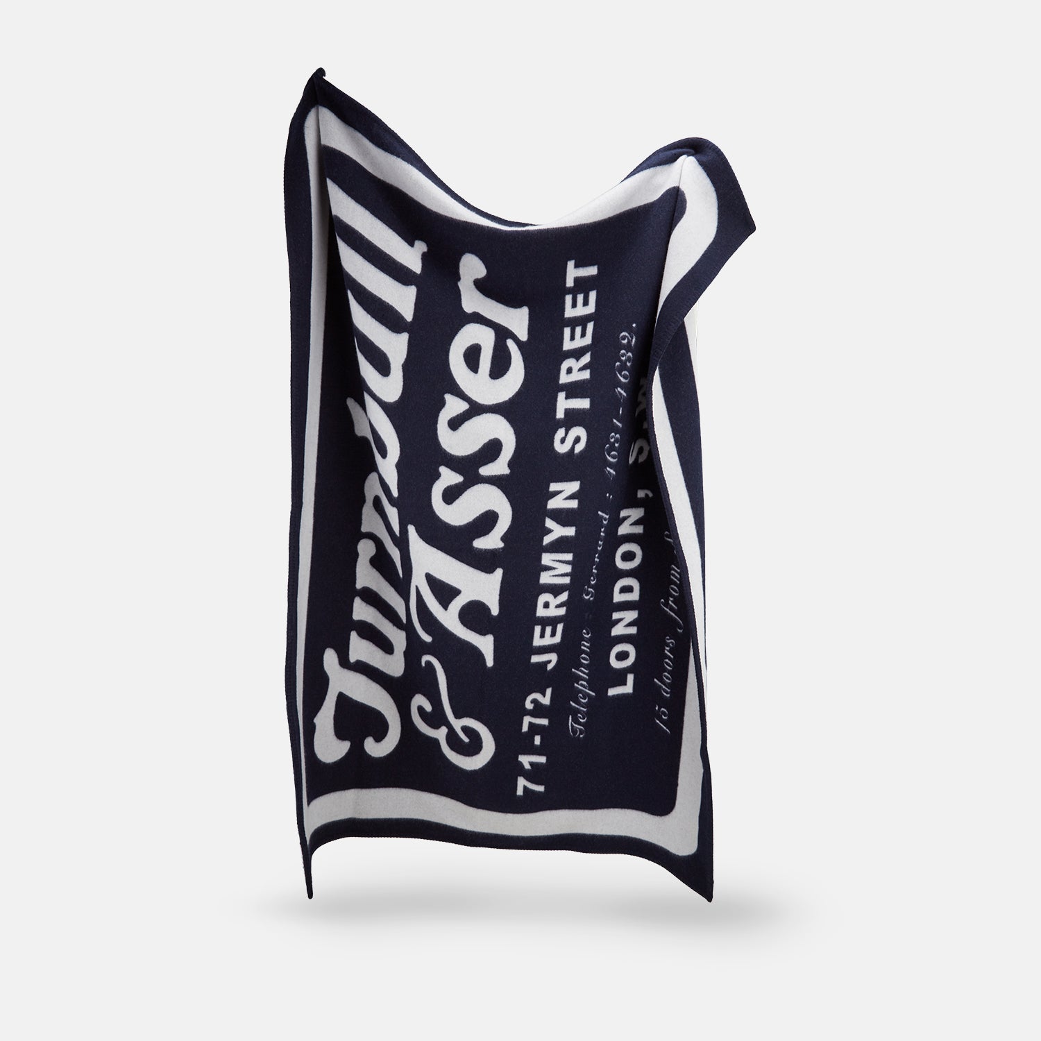 Cream and Navy Jermyn St. Lambswool and Cashmere Woven Blanket