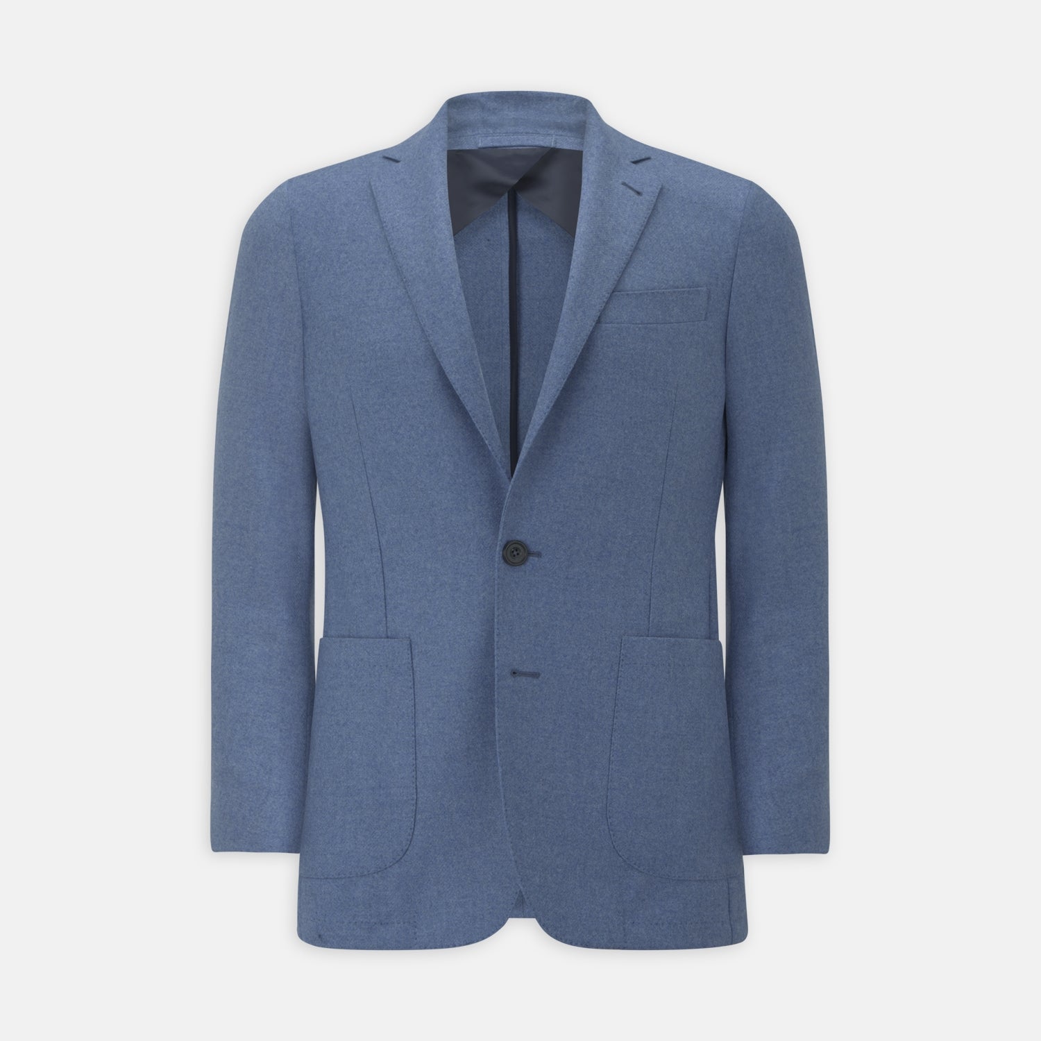 View 1 of product The Sky Blue Wool and Cashmere Jacket by Turnbull & Asser is single-breasted with two large front pockets, a notched lapel, and a single button closure. It is expertly tailored in Italy and displayed against a plain white background.