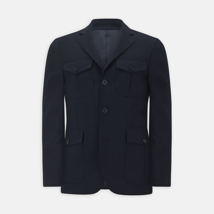 Navy Lightweight Wool Hopsack Traveller Jacket