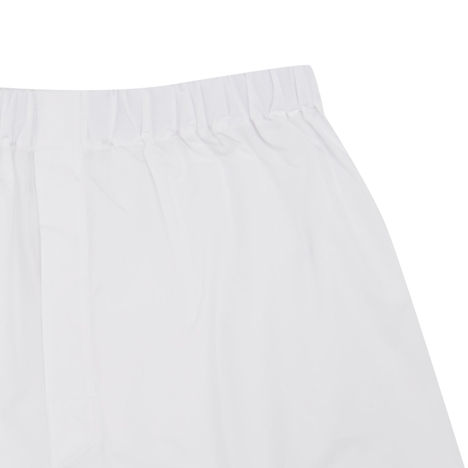 View 2 of product Turnbull & Asser Plain White Cotton Boxer Shorts for men, featuring an elastic waistband and classic, logo-free design, shown on a light blue background.