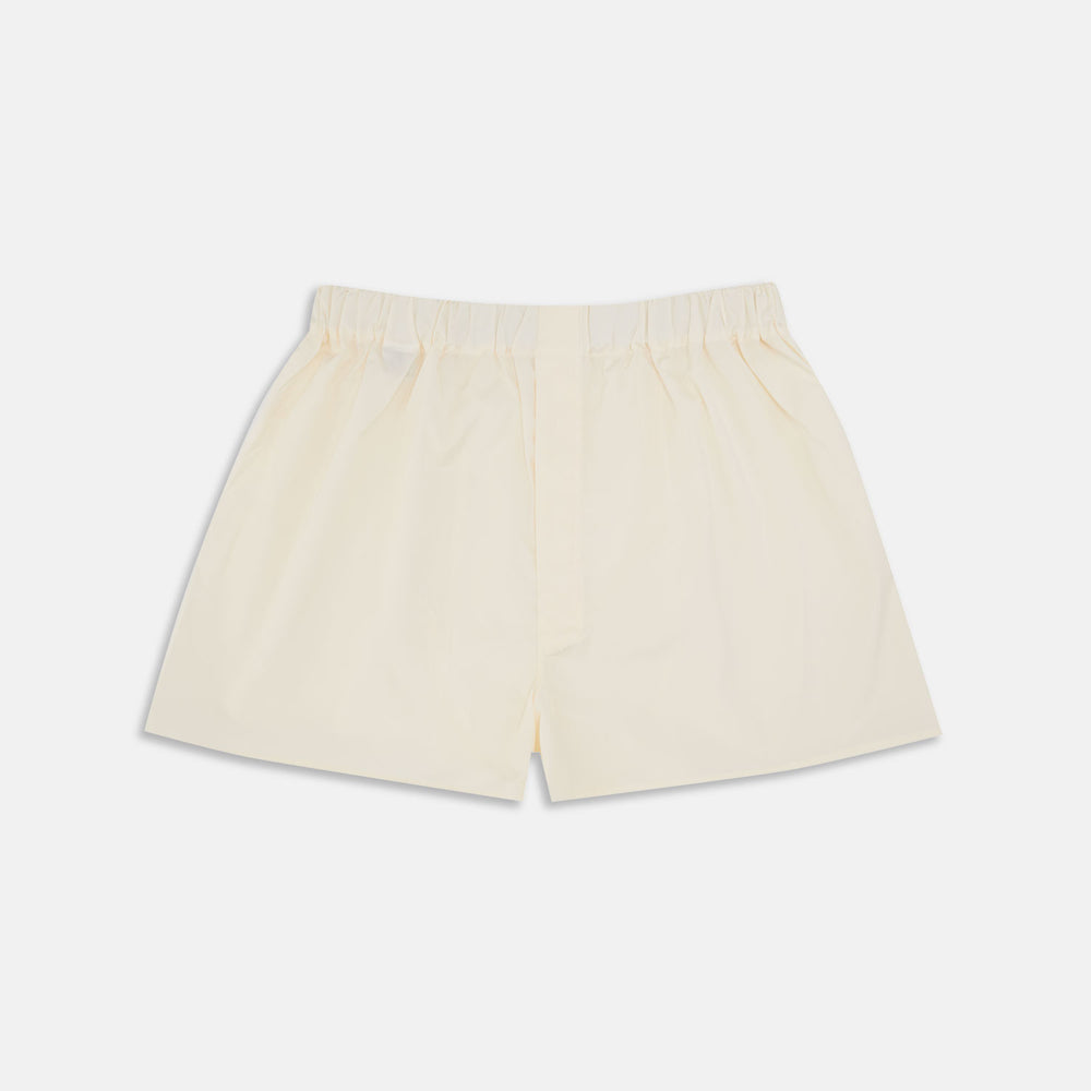 The Plain Cream Cotton Boxer Shorts by Turnbull & Asser feature an elasticated waistband and are shown flat on a white background.