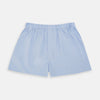 View 1 of product Turnbull & Asser Light Blue End-On-End Cotton Boxer Shorts feature an elastic waistband for everyday comfort and style, shown here laid flat on a white background.
