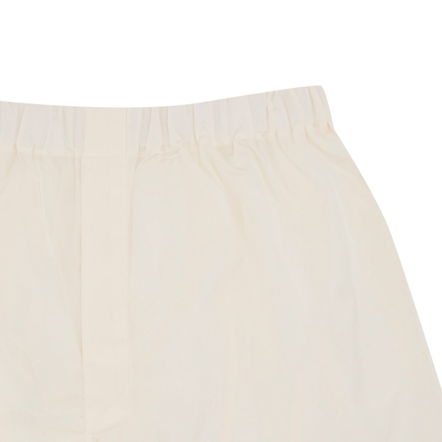 View 2 of product Turnbull & Asser Cream Sea Island Quality Cotton Boxer Shorts for men, featuring an elastic waistband, are shown on a white background.