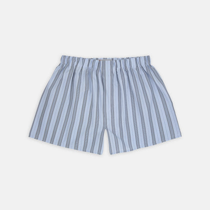 Grey, Turquoise and Sky Blue Mixed Stripe Cotton Boxer Shorts