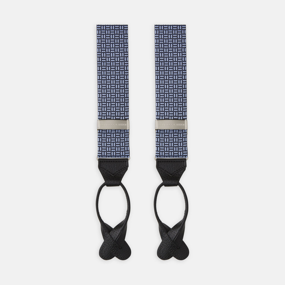 Sky Blue and Navy Geometric Adjustable Silk Braces