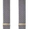 View 2 of product Turnbull & Asser’s Silver and Charcoal Geometric Adjustable Silk Braces feature a black and white geometric pattern, black leather looped ends, and metal hardware, echoing classic refinement against a plain white background.