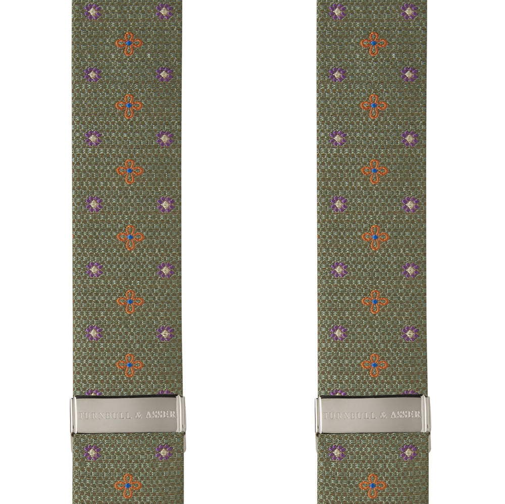 Leaf Green Floral Silk and Linen Adjustable Silk Braces