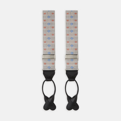 Dove Grey Floral Silk and Linen Adjustable Silk Braces