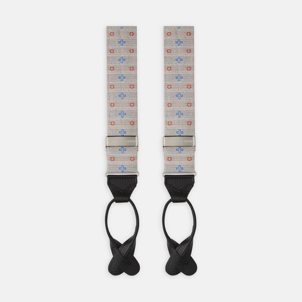 Dove Grey Floral Silk and Linen Adjustable Silk Braces