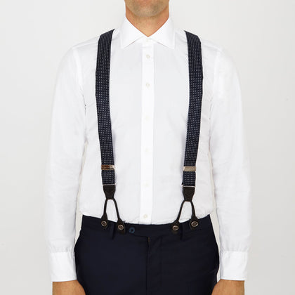 Navy & White Small Spot Adjustable Silk Braces