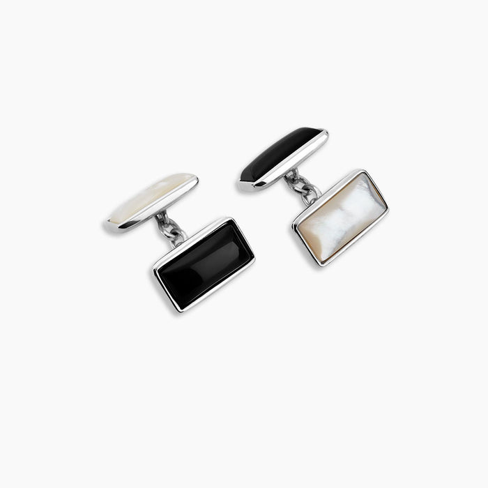 Reversible Monochrome Sterling Silver Rectangular Cufflinks Image 4