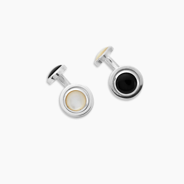 Reversible Monochrome Sterling Silver Round Cufflinks Image 4