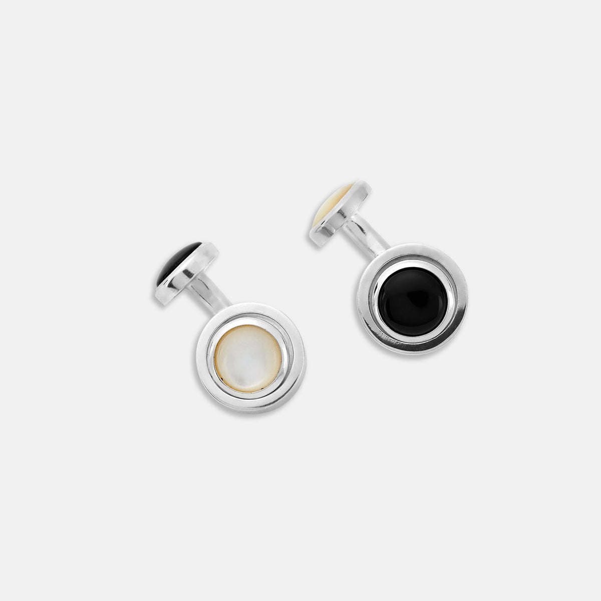Reversible Monochrome Sterling Round Cufflinks
