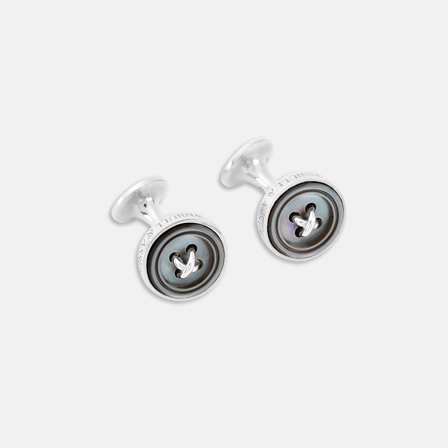 Monogrammed Smoke Sterling Silver Mother-of-Pearl Button Cufflinks