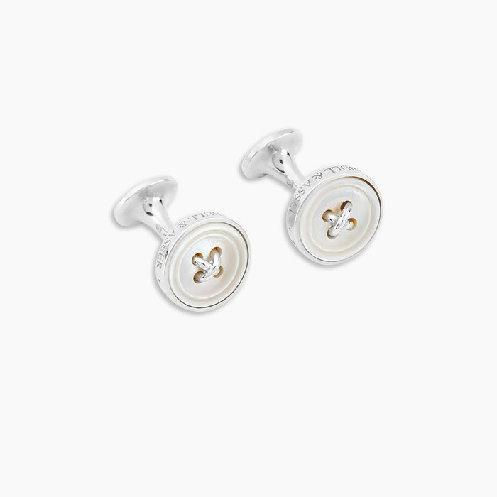 White Sterling Silver Mother-of-Pearl Button Cufflinks Image 4