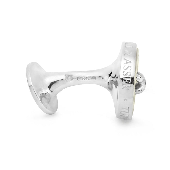 Monogrammed White Sterling Silver Mother-of-Pearl Button Cufflinks Image 2