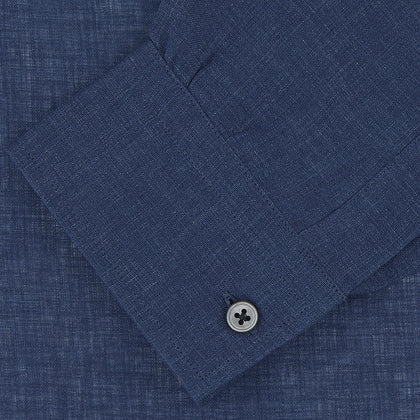 Weekend Fit Navy Linen Shirt with Dorset Collar and 1-Button Cuff
