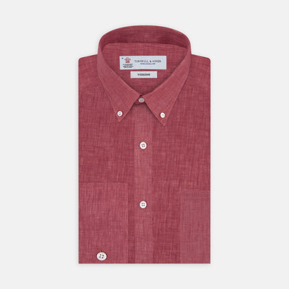 Weekend Fit Red Linen Shirt with Dorset Collar and 1-Button Cuff