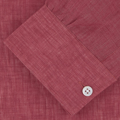 Weekend Fit Red Linen Shirt with Dorset Collar and 1-Button Cuff
