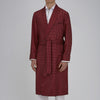 View 2 of product The Turnbull & Asser Burgundy Piped Silk Spot Gown features small white polka dots, a shawl collar, fabric belt, and chest pocket—luxurious nightwear and a stylish men’s statement piece—shown on a white background.