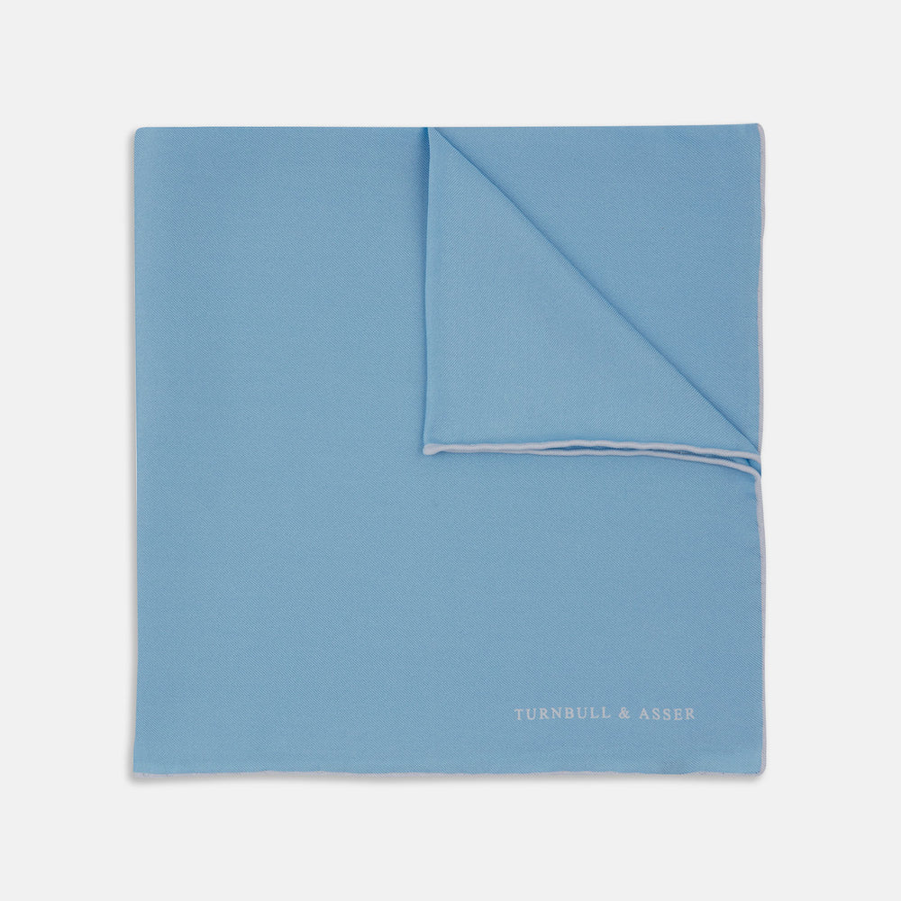 Plain Aquamarine Silk Pocket Square with White piping