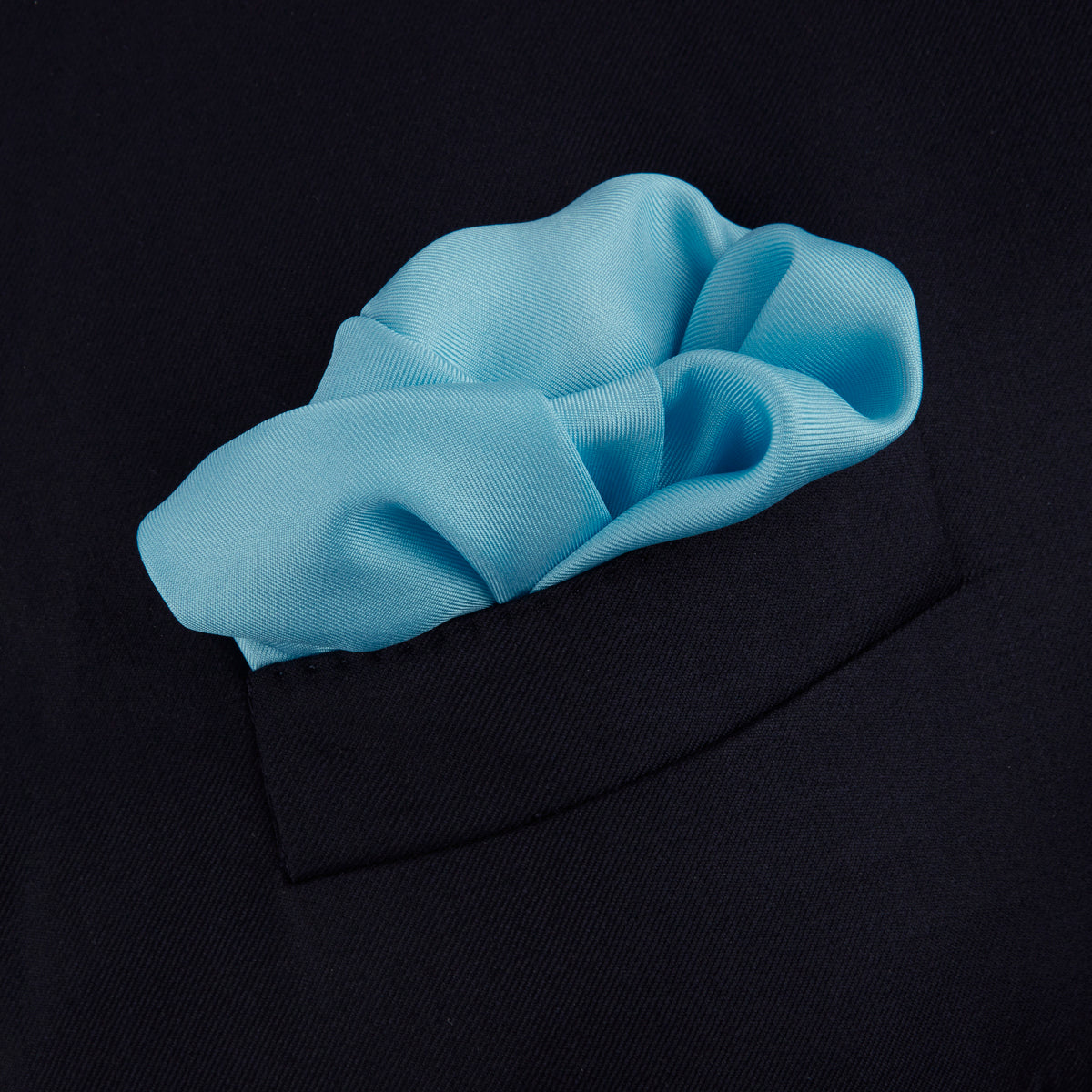 Plain Aquamarine Silk Pocket Square with White piping