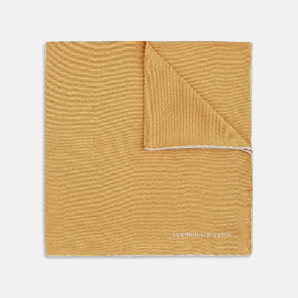 Gold and White Piped Silk Pocket Square