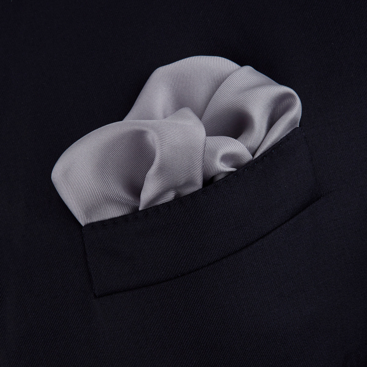 Grey and White Piped Silk Pocket Square