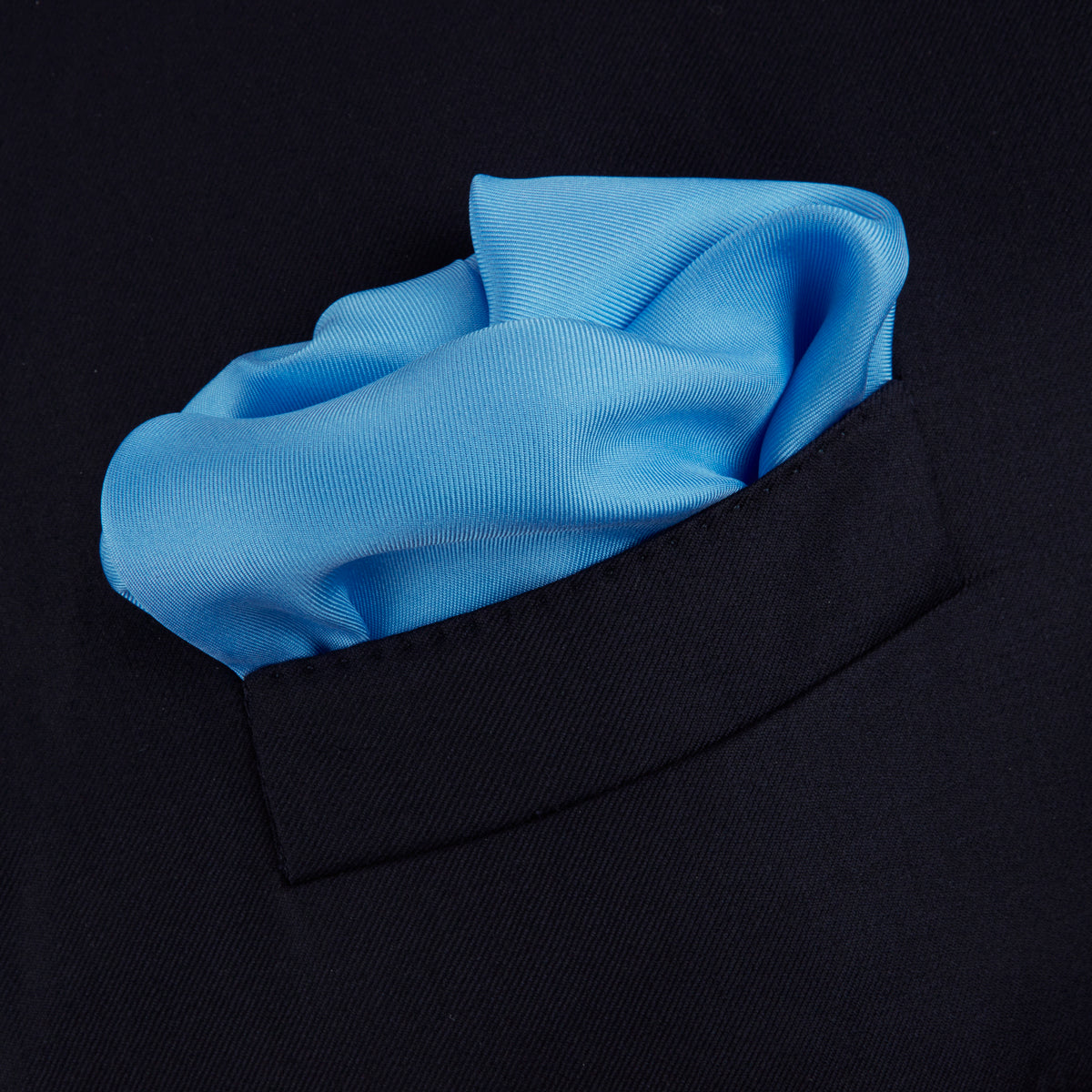 Blue and White Piped Silk Pocket Square