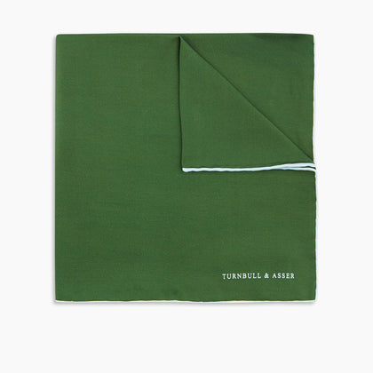 Olive and White Piped Silk Pocket Square Image 4