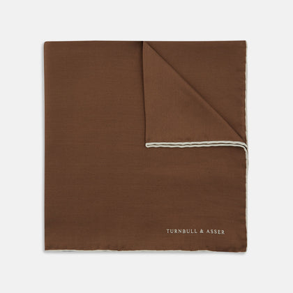 Brown and White Piped Silk Pocket Square