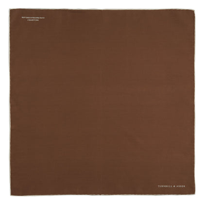 Brown and White Piped Silk Pocket Square