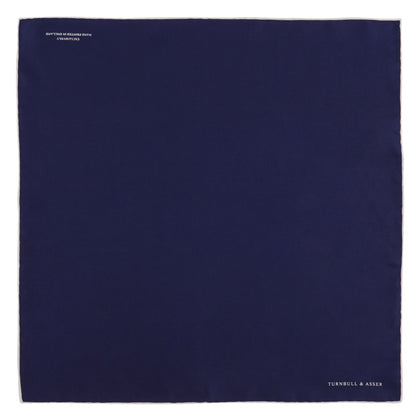 Navy and White Piped Silk Pocket Square