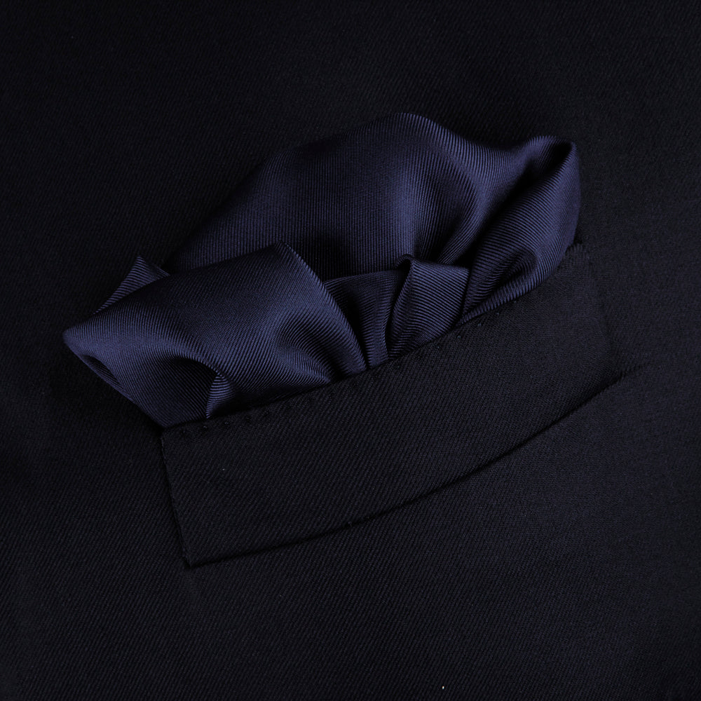 Navy and White Piped Silk Pocket Square