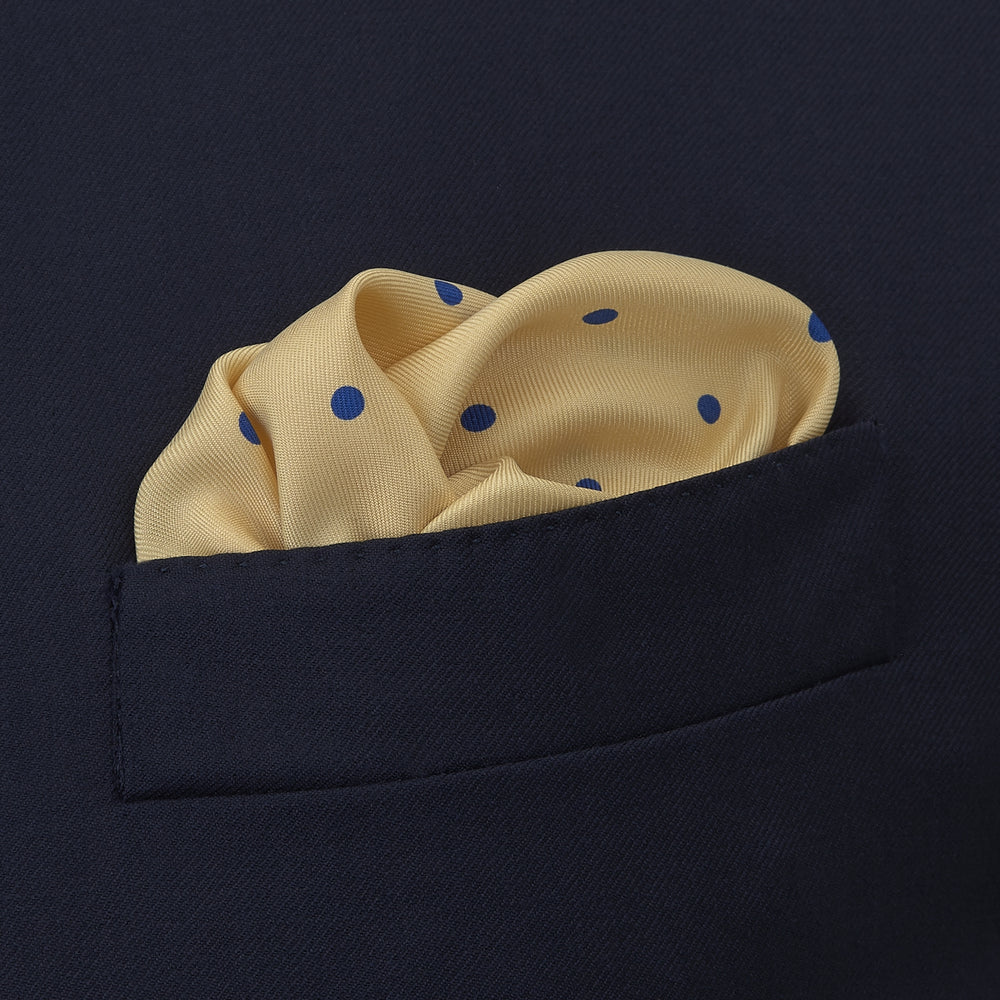 Yellow and Blue Spot Silk Pocket Square