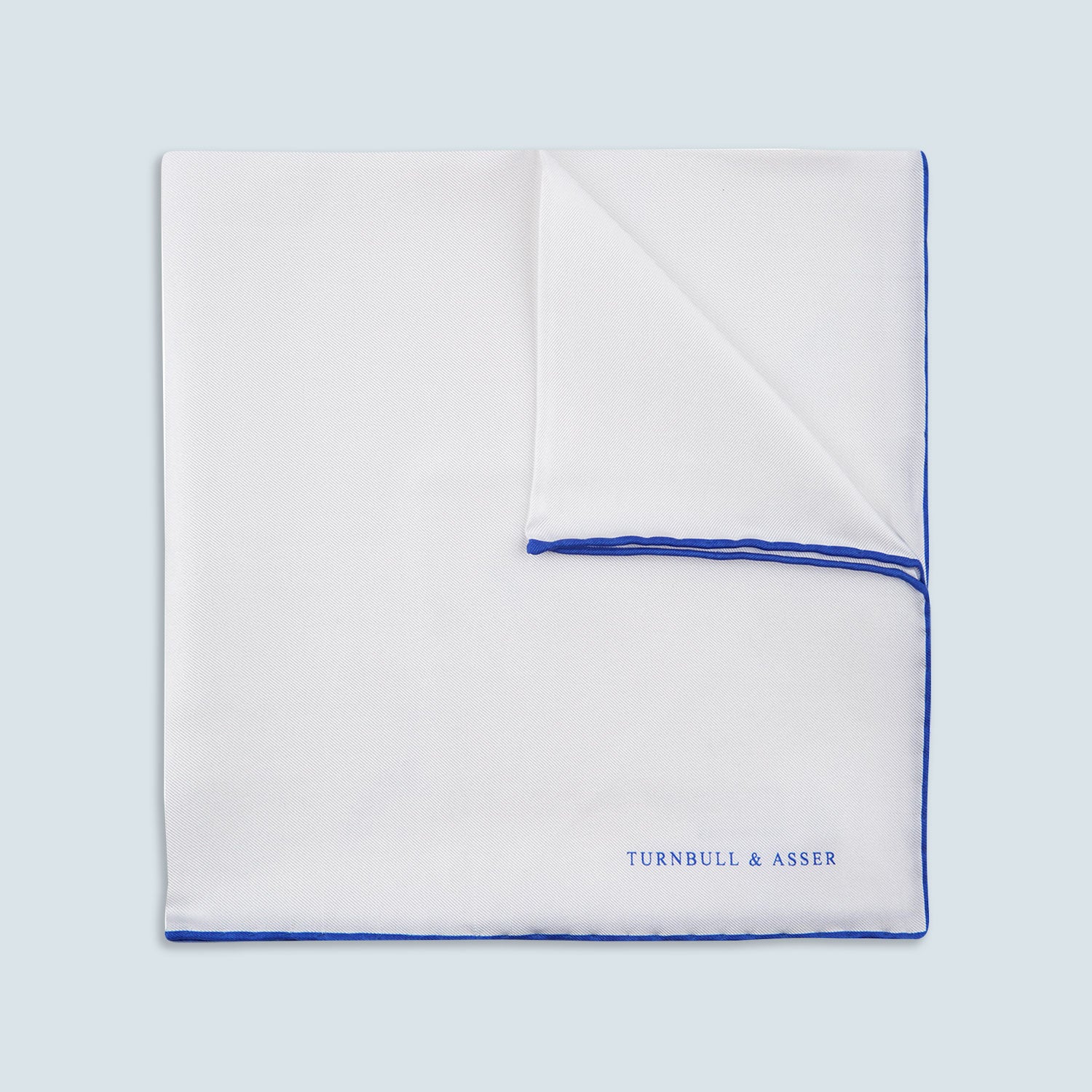 White and Navy Piped Silk Pocket Square