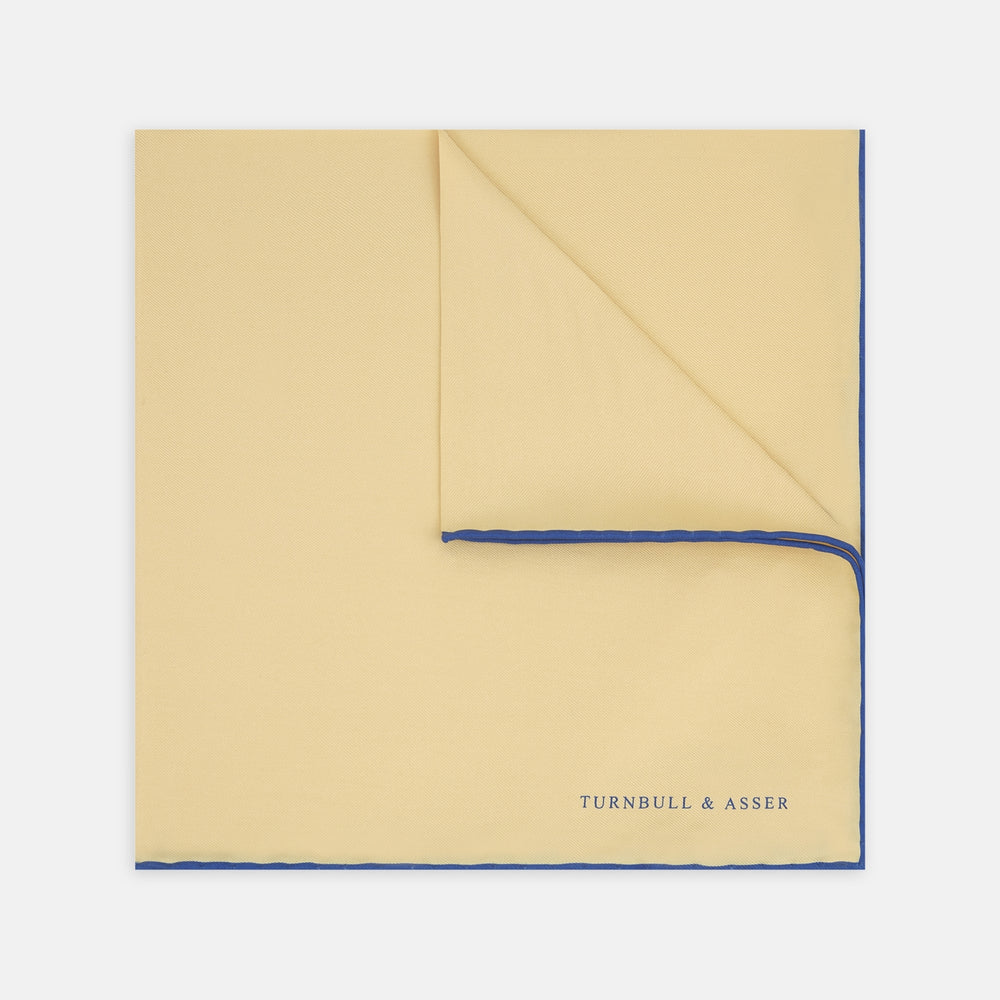 Yellow and Navy Piped Silk Pocket Square