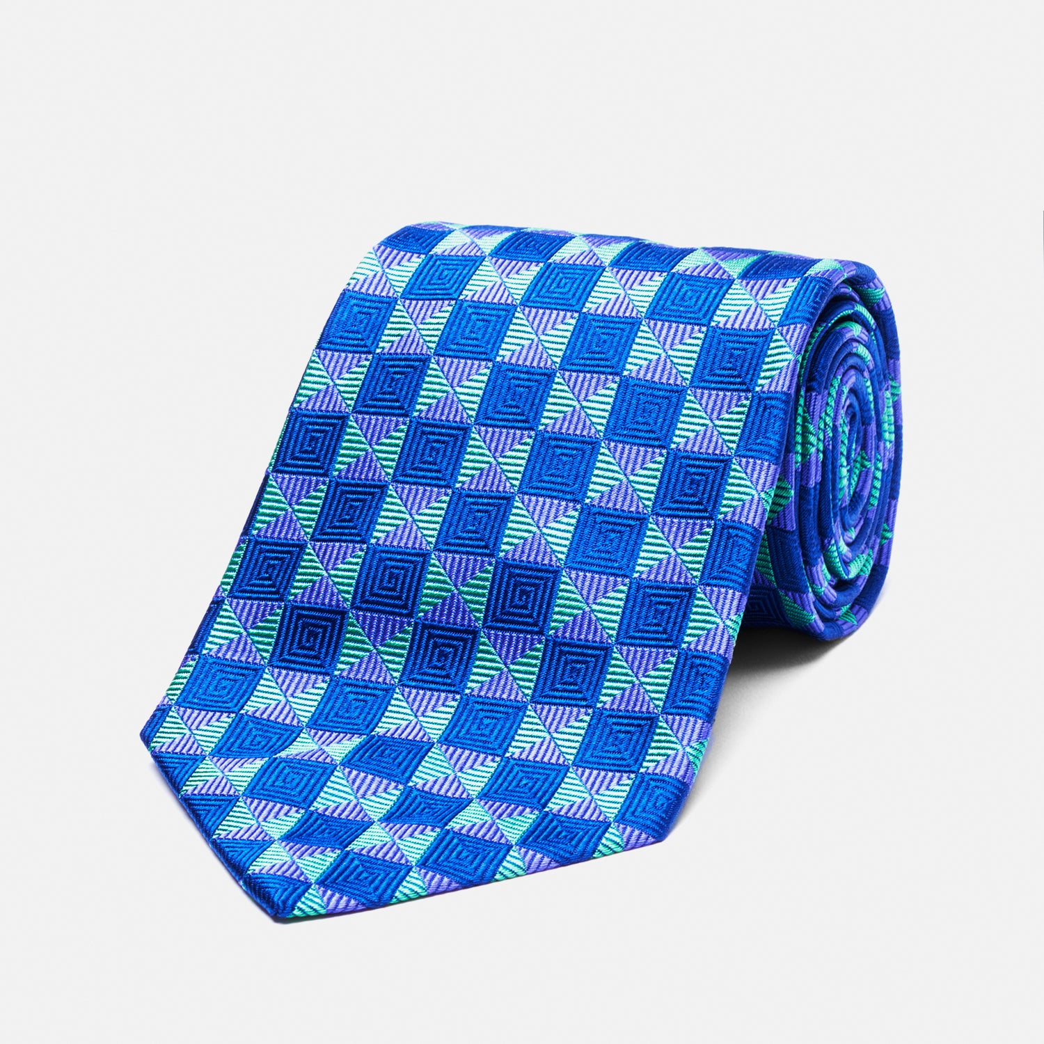 Blue and Purple Maze Check Silk Tie