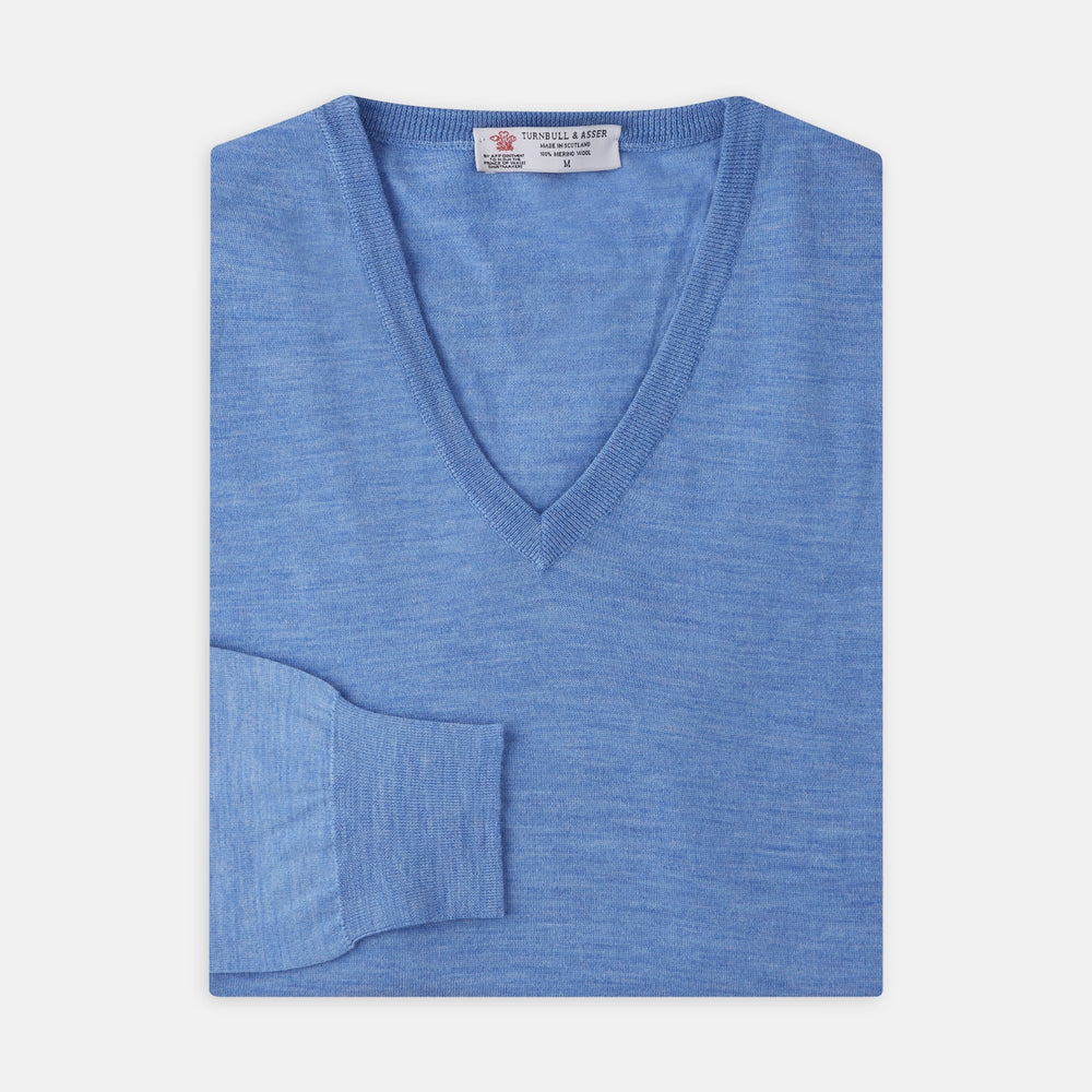 Sky Blue Fine Merino V-Neck Jumper